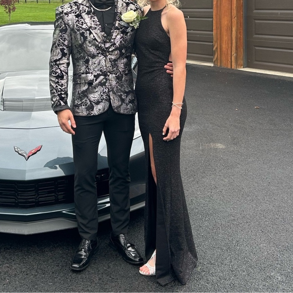 Halter glittery backless XS prom dress with slit